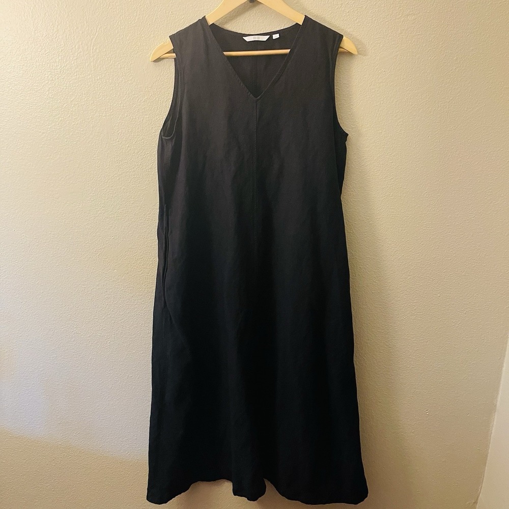 Uniqlo Minimalist Lagenlook Linen Blend Dress Black A Line Capsule NO Sash Sz L